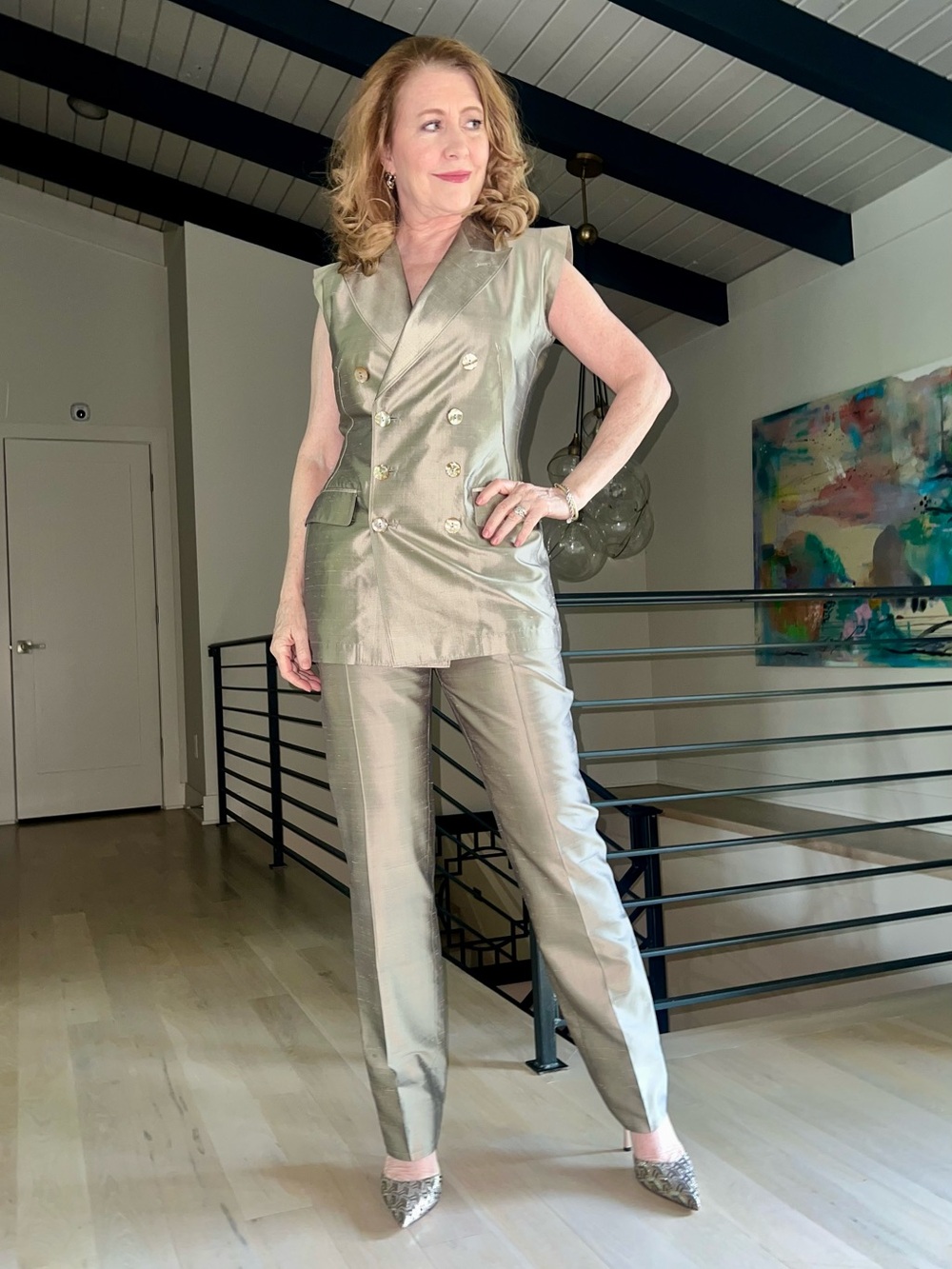 Jean Paul Gaultier Metallic Silk Pantsuit-LIKE NEW